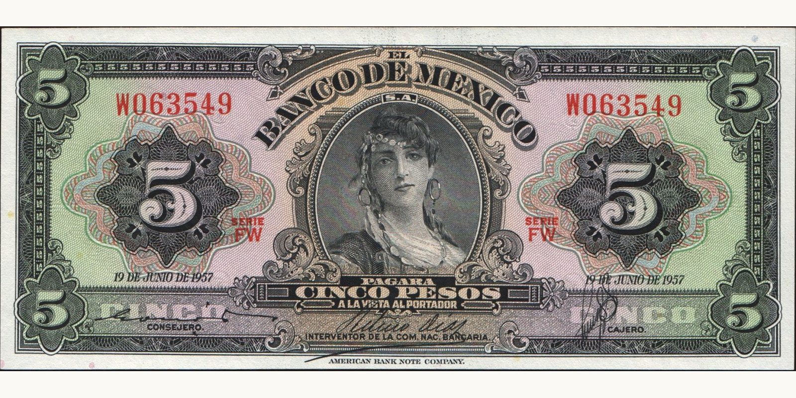 5 pesos 1957