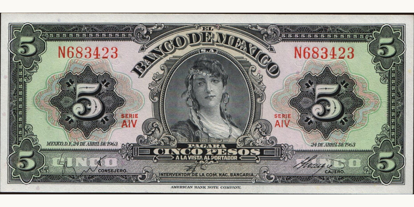 5 pesos Mexico 1963 — Front side