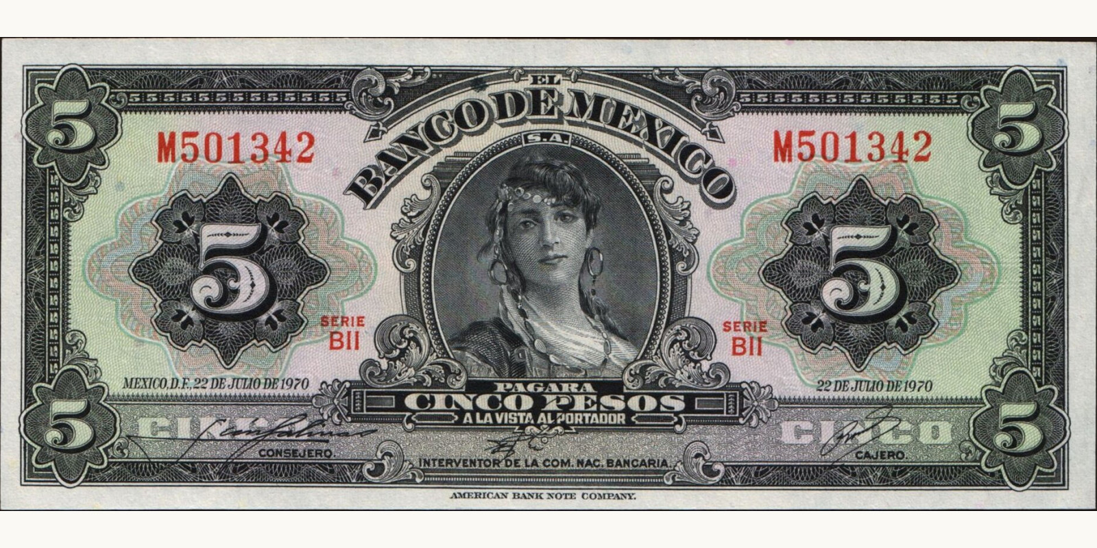 5 pesos Мексика 1970 — Лицевая сторона
