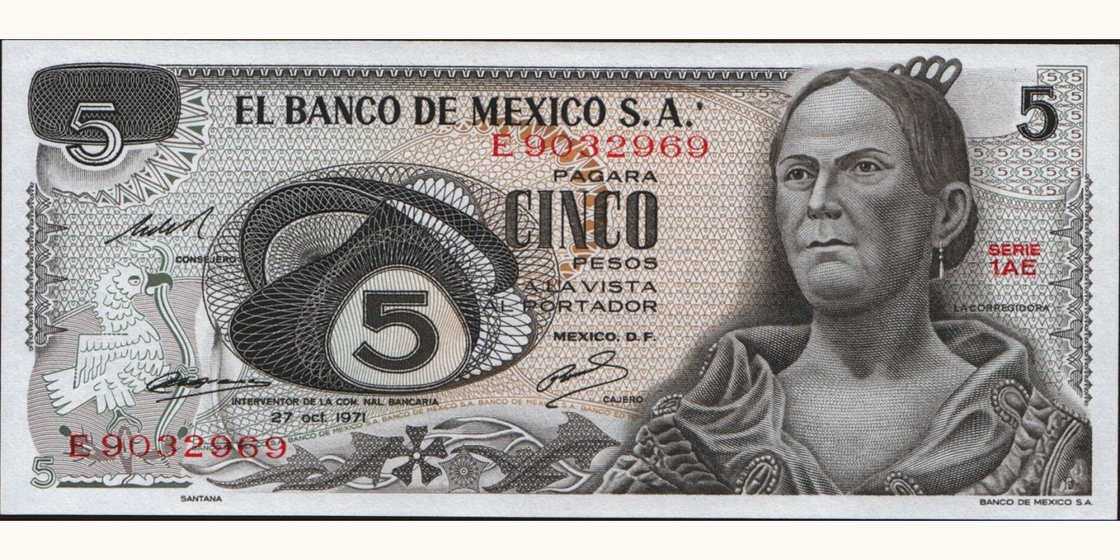 5 pesos Мексика 1971 — Лицевая сторона