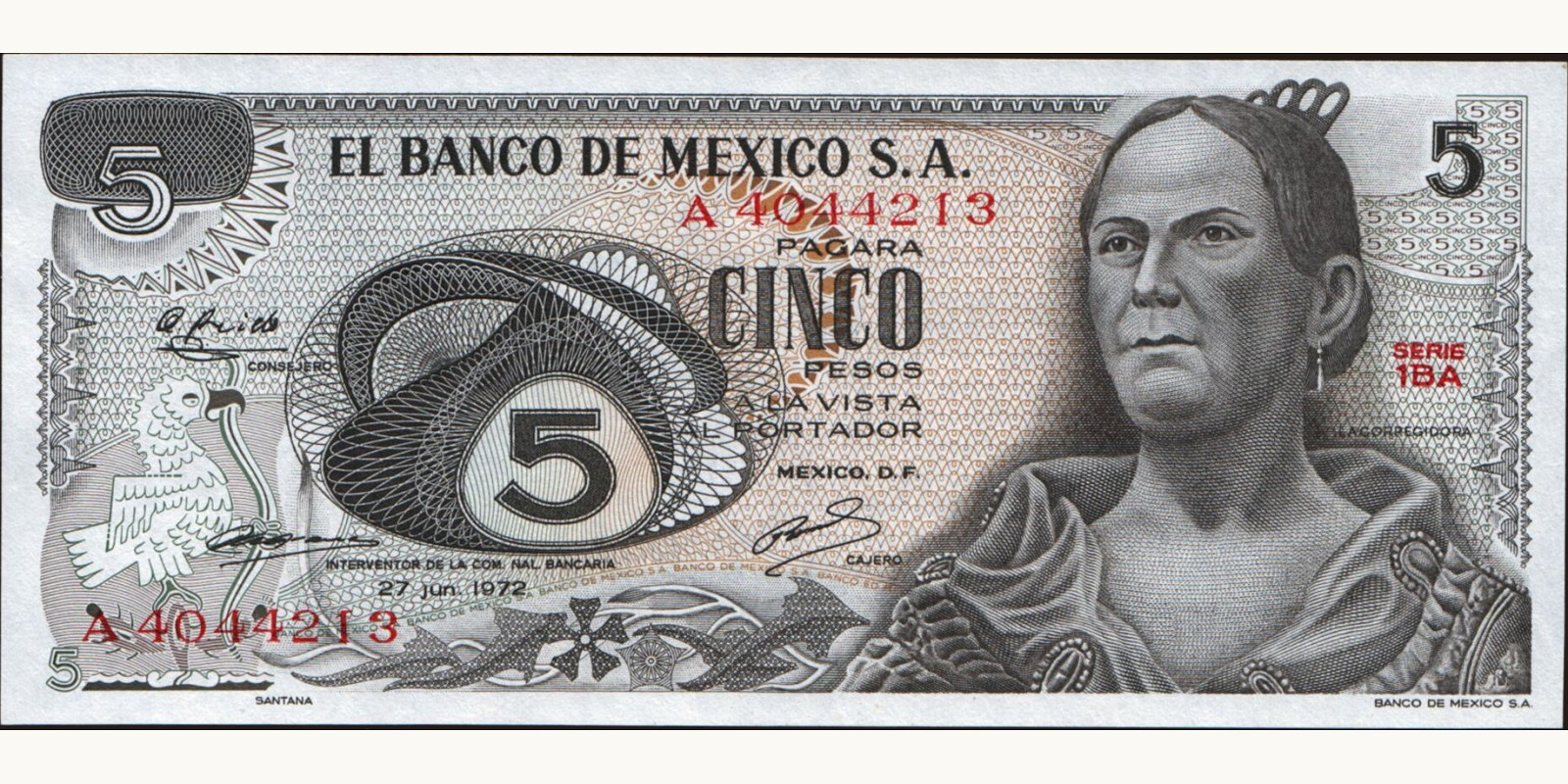 5 pesos Мексика 1972 — Лицевая сторона