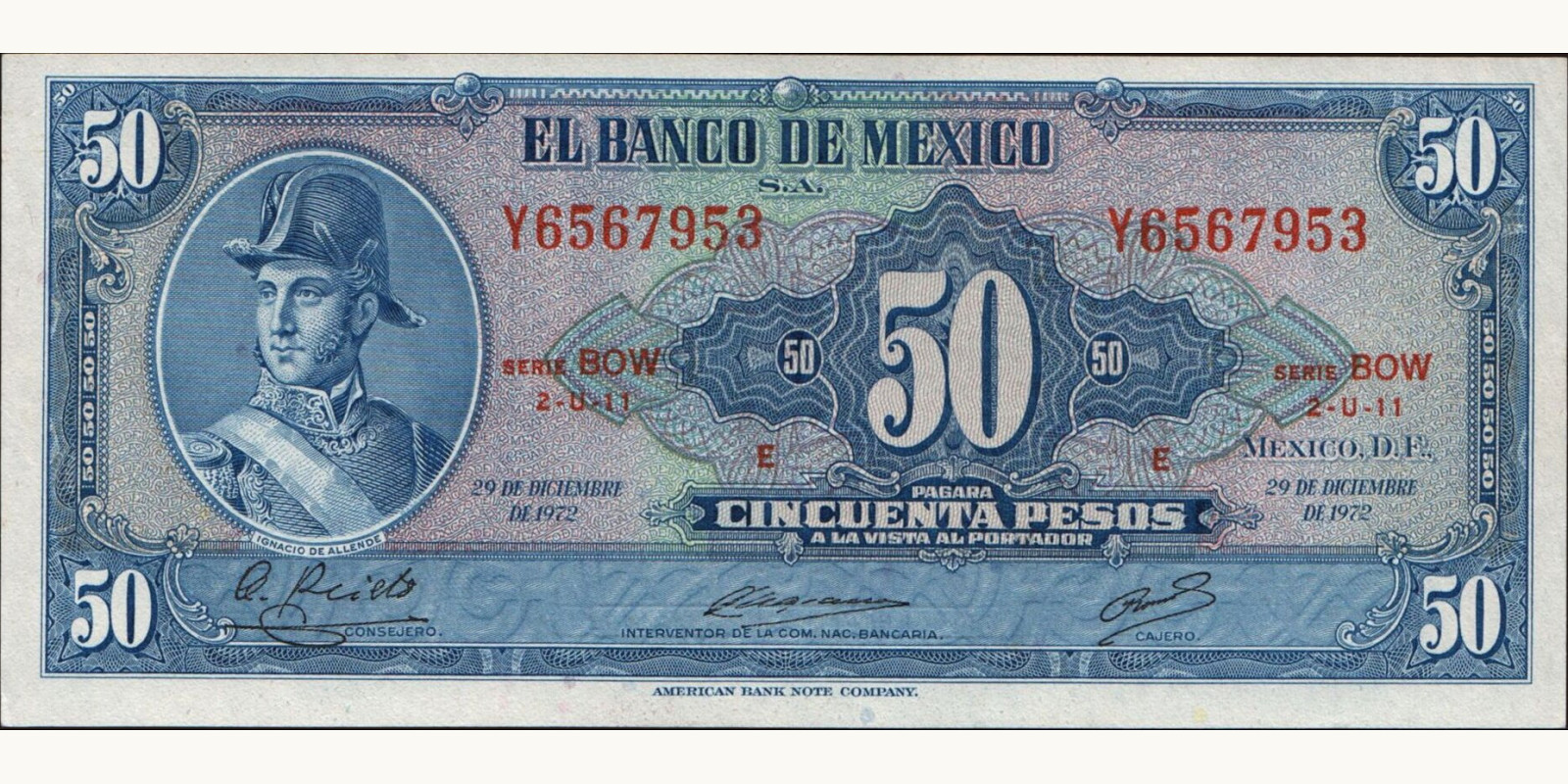 50 pesos Мексика 1972 — Лицевая сторона