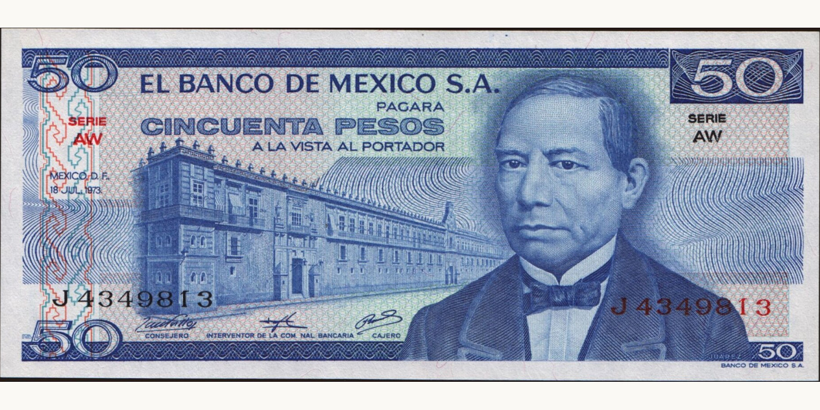 50 pesos Mexico 1973 — Front side