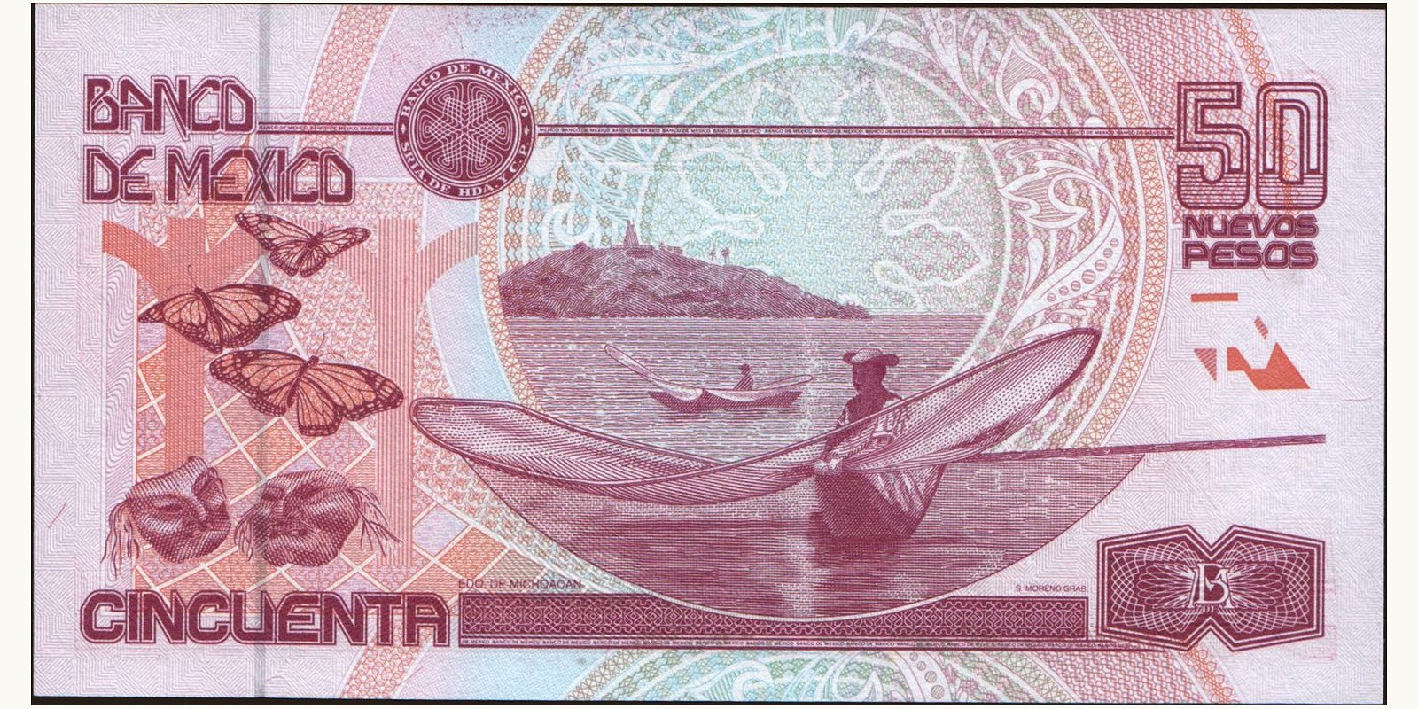 50 pesos Мексика 1992 — Оборотная сторона