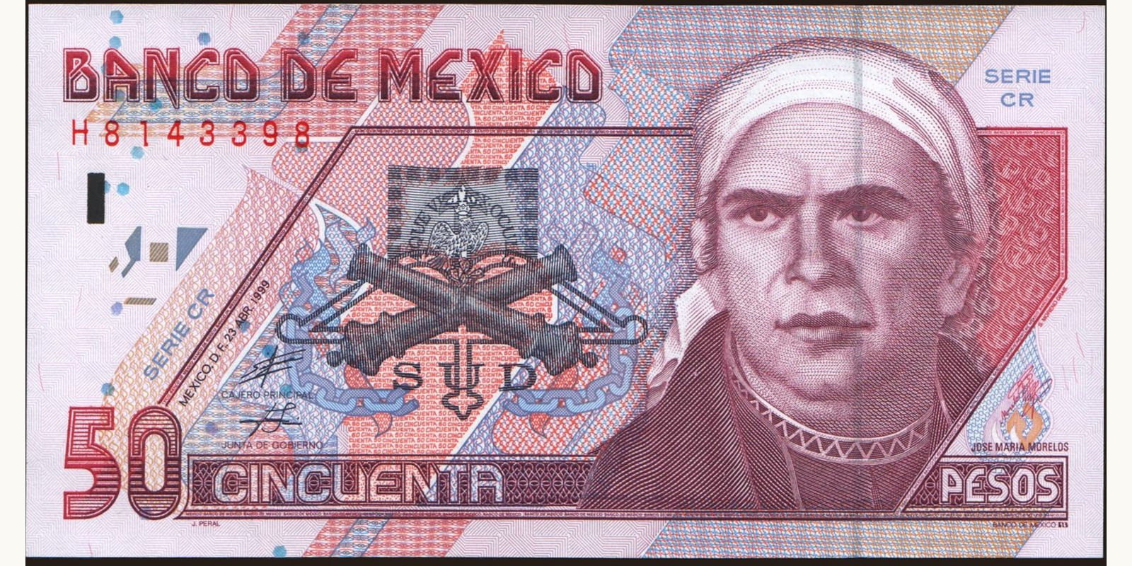 50 pesos Мексика 1999 — Лицевая сторона