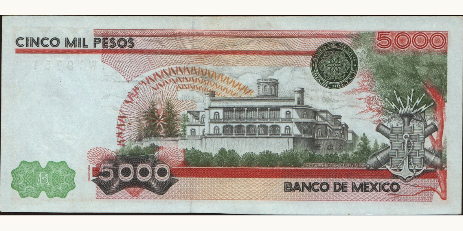 5000 pesos Мексика 1983 — Оборотная сторона