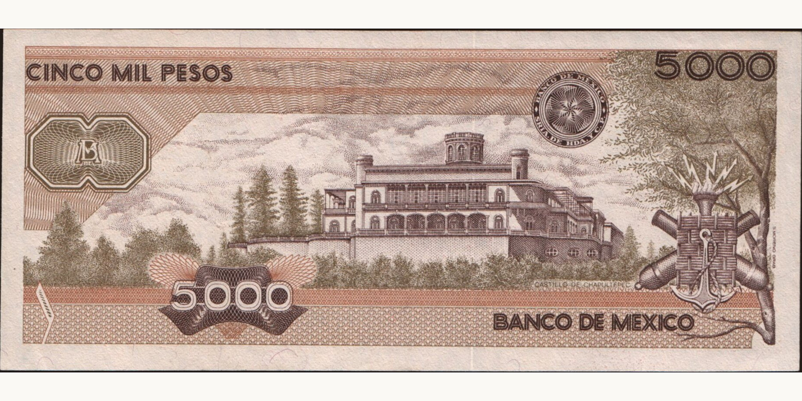 5000 pesos Мексика 1987 — Оборотная сторона