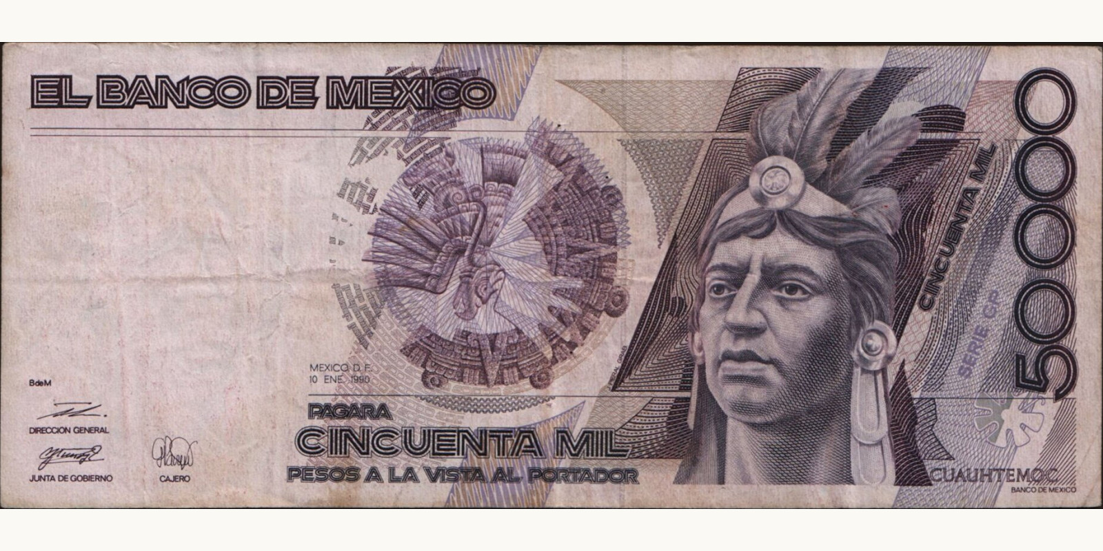 50000 pesos Мексика 1990 — Лицевая сторона