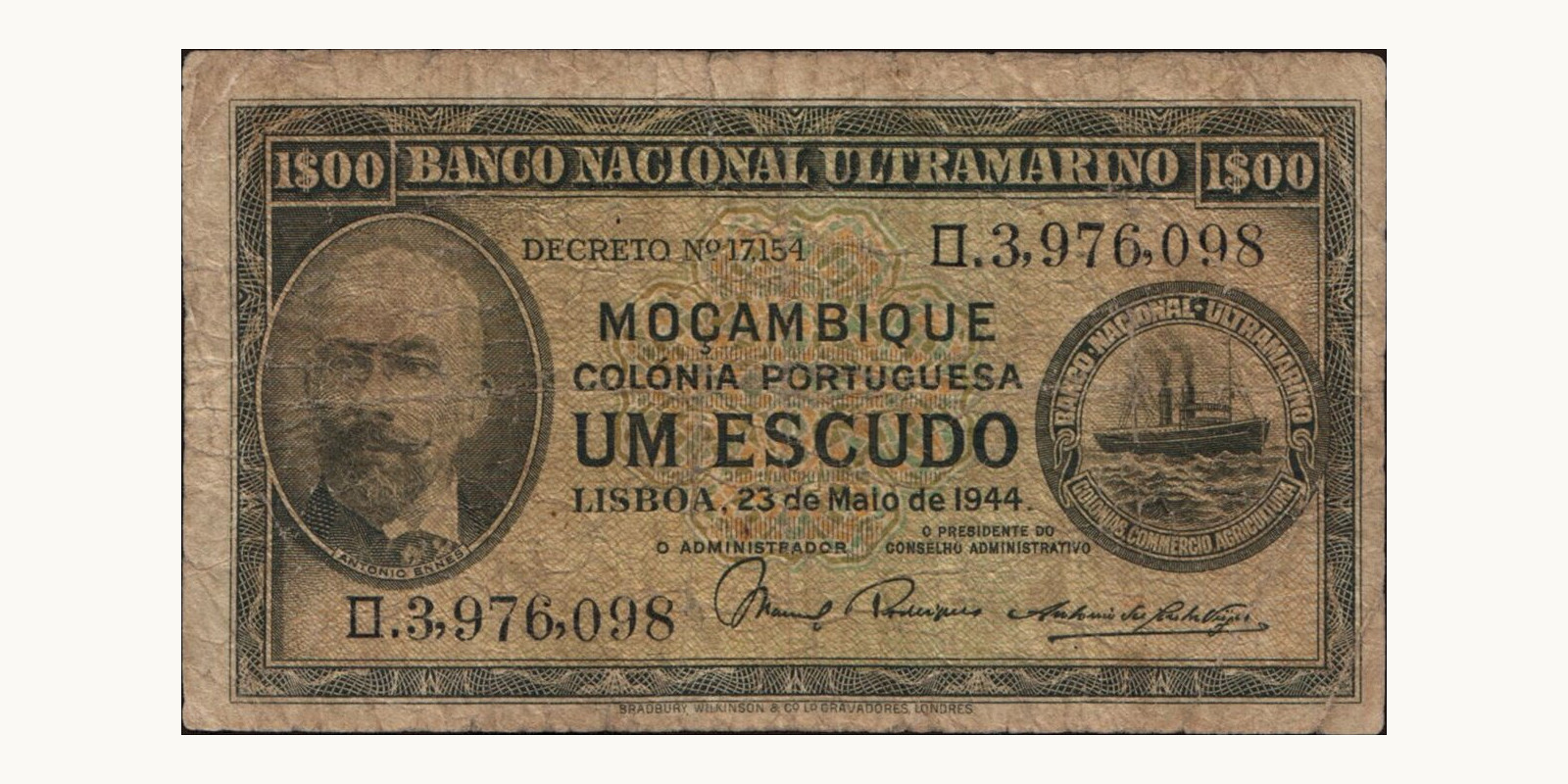 1 escudos Мозамбик 1944 — Лицевая сторона