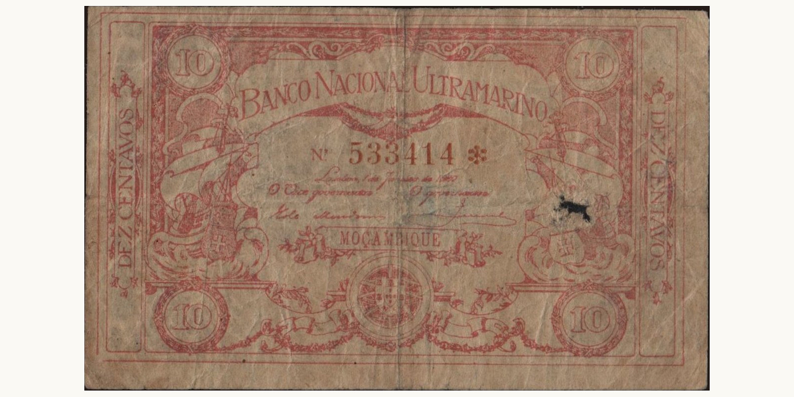 10 centavos Mozambique 1920 — Front side