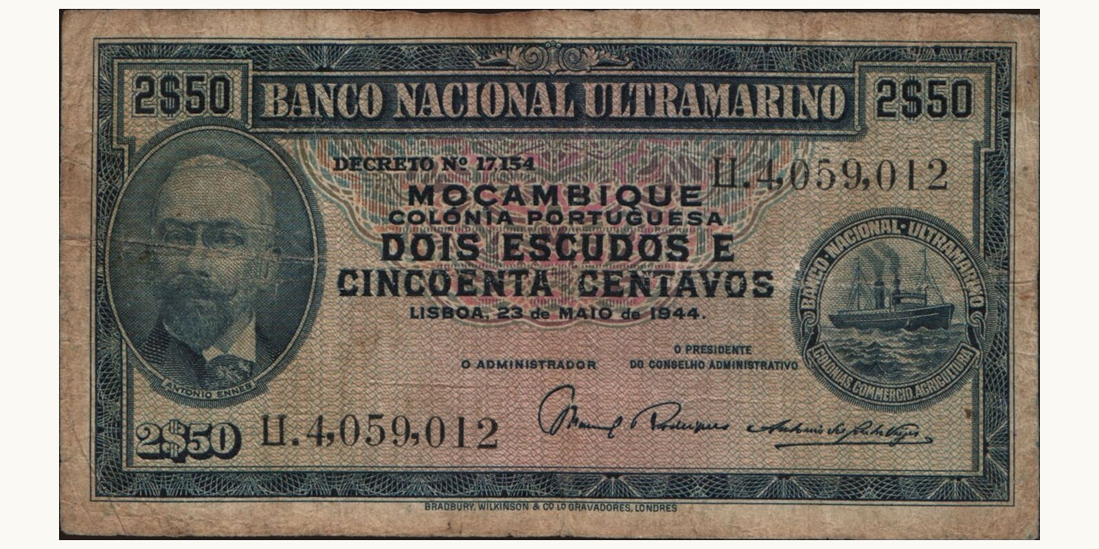 250 escudos Мозамбик 1944 — Лицевая сторона