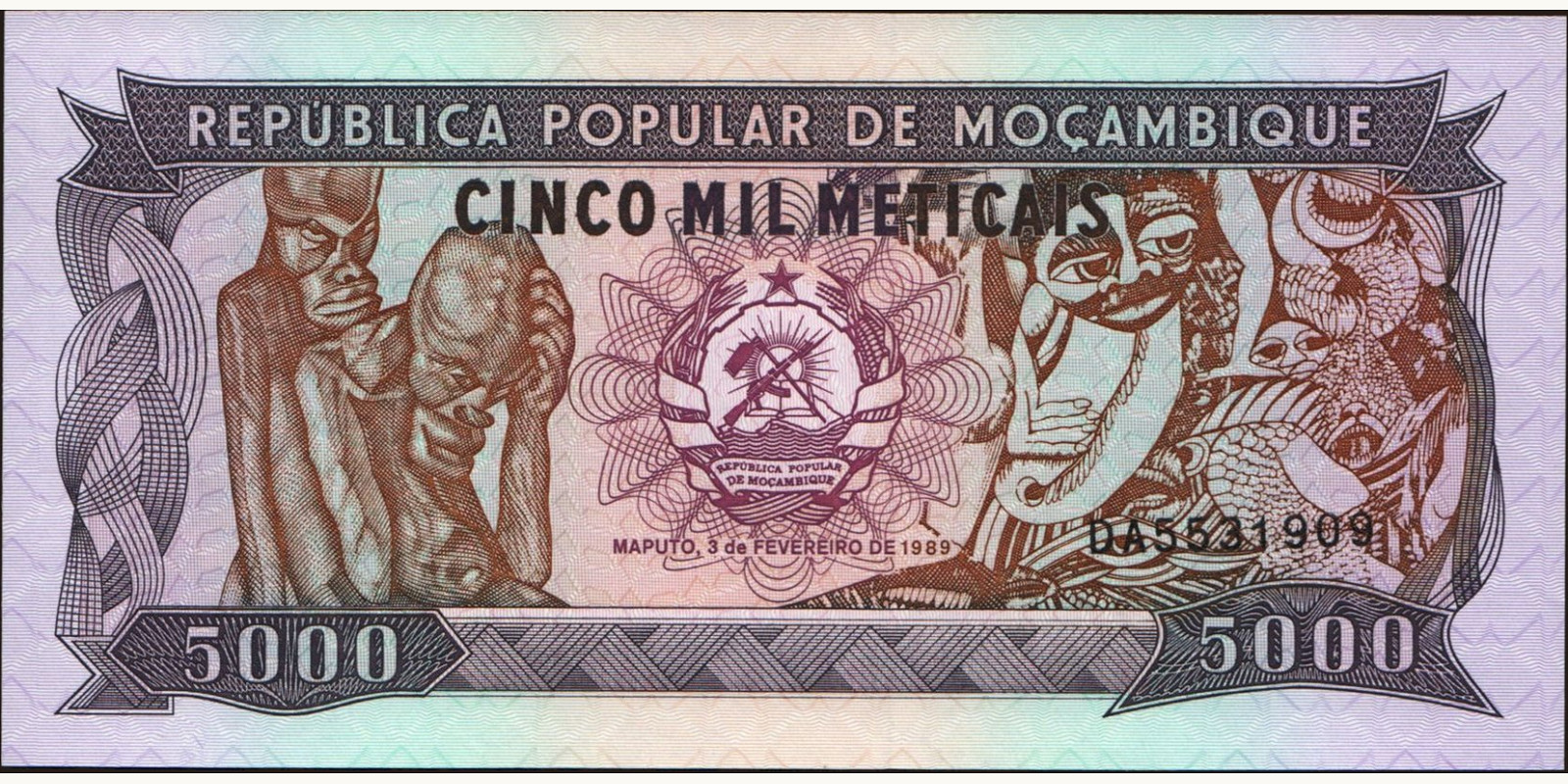 5000 meticais Мозамбик 1989 — Лицевая сторона