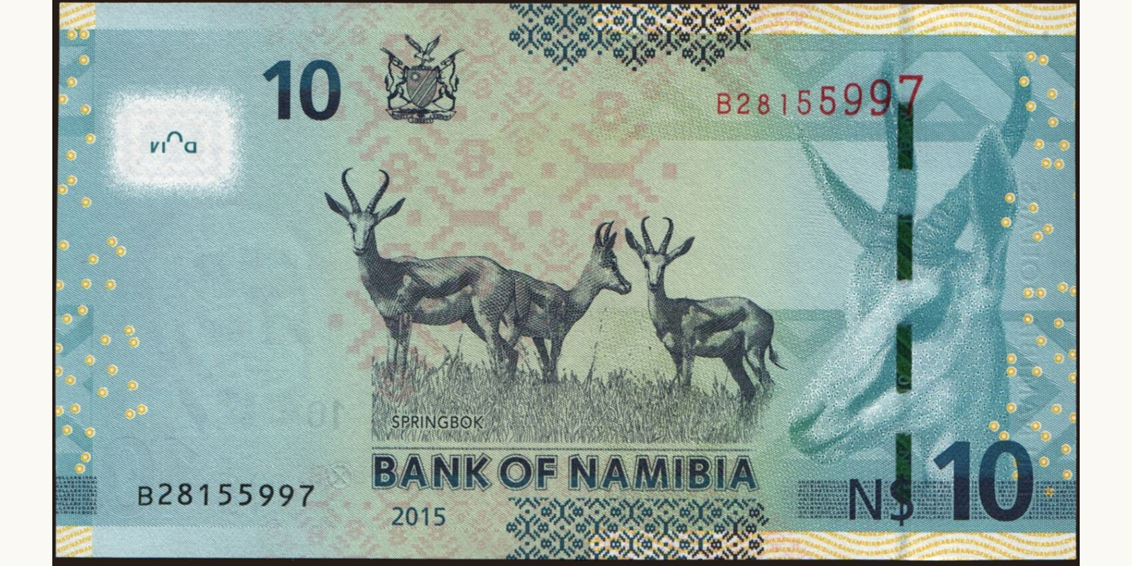 10 dollars Намибия 2015 — Оборотная сторона