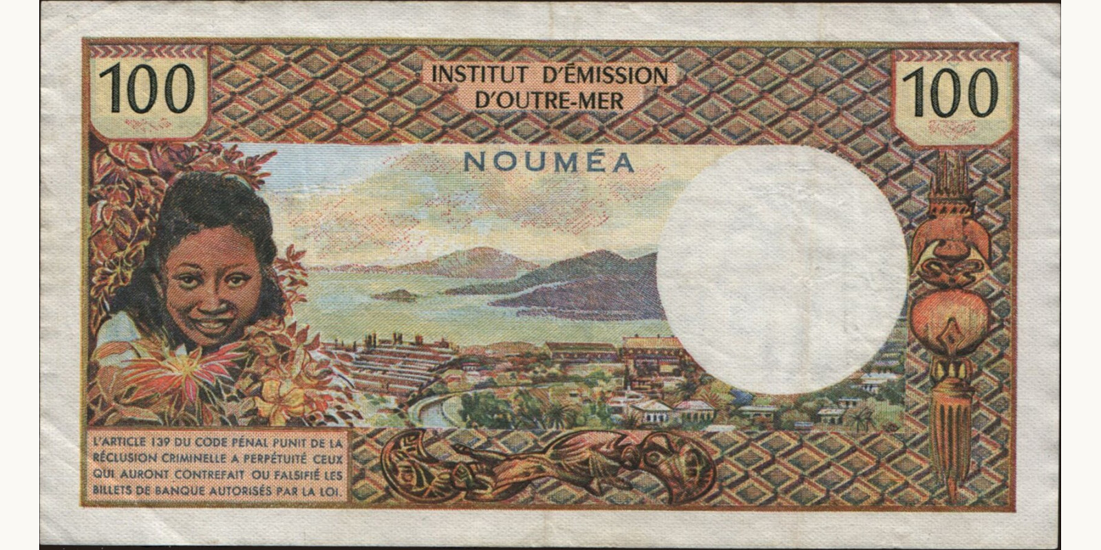 100 franc New Caledonia 1971 — Back side