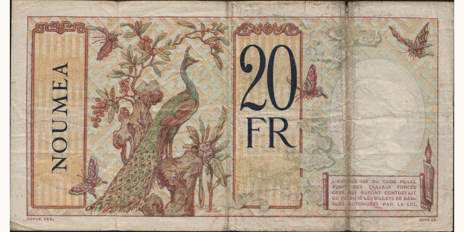 20 franc Новая Каледония 1929 — Оборотная сторона