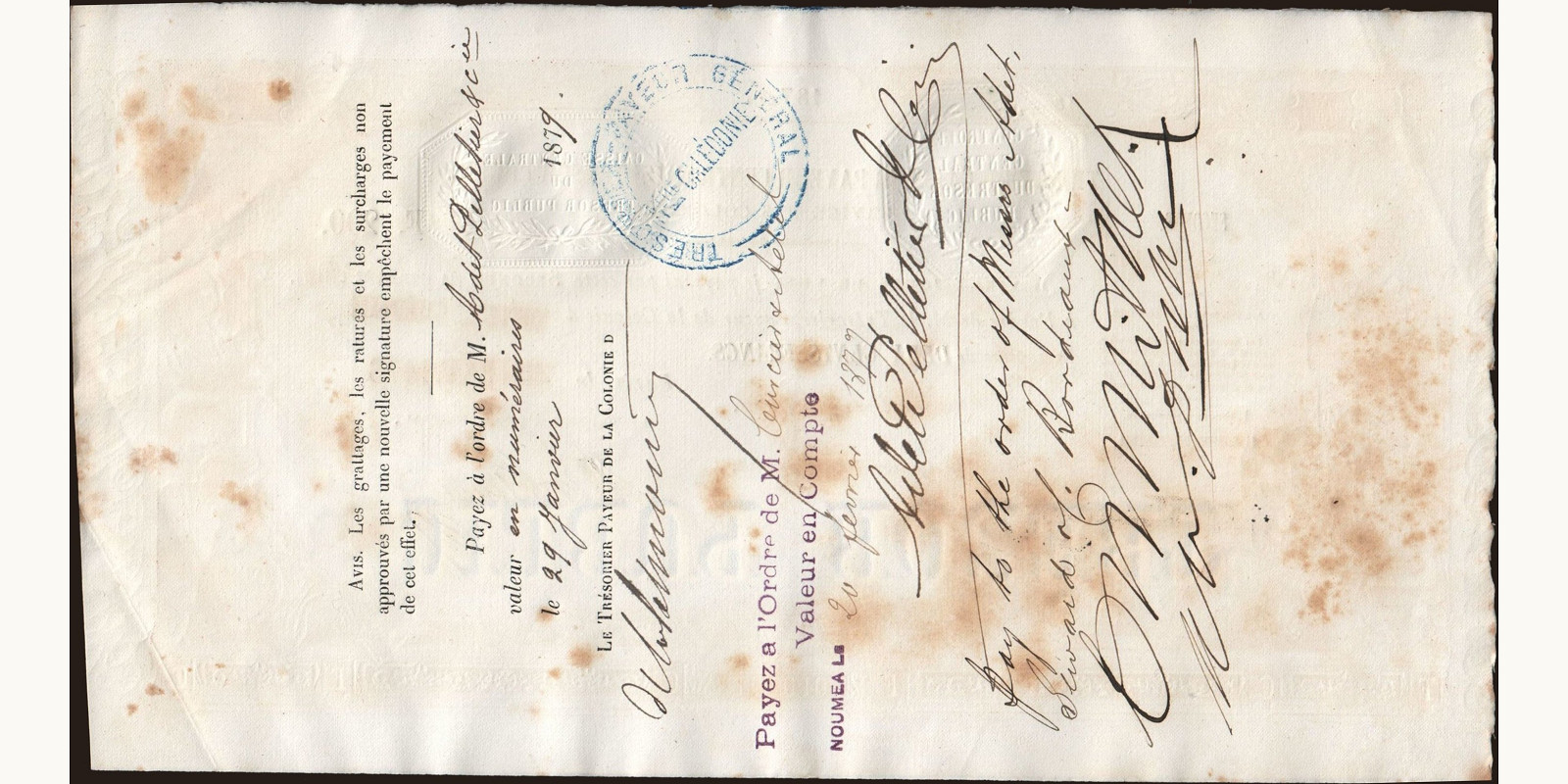 200 franc Новая Каледония 1876 — Оборотная сторона