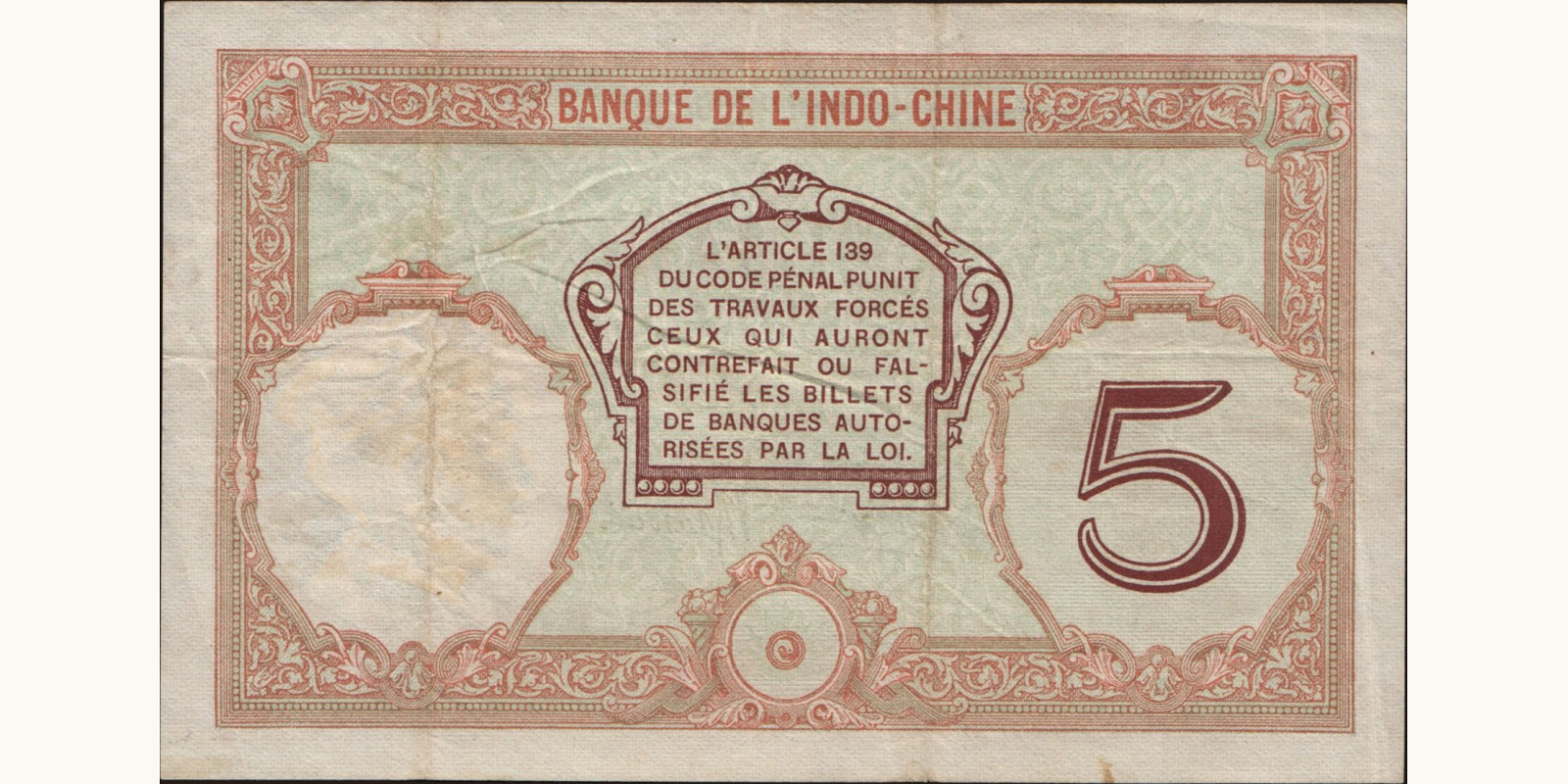 5 franc New Caledonia 1926 — Back side