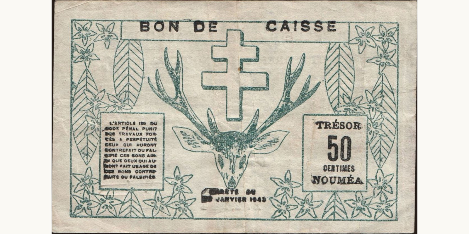 50 cent Новая Каледония 1943 — Оборотная сторона
