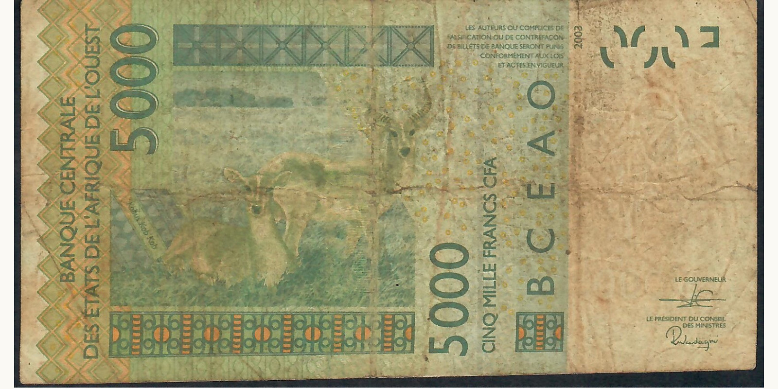 5000 francs Niger 2019 — Back side