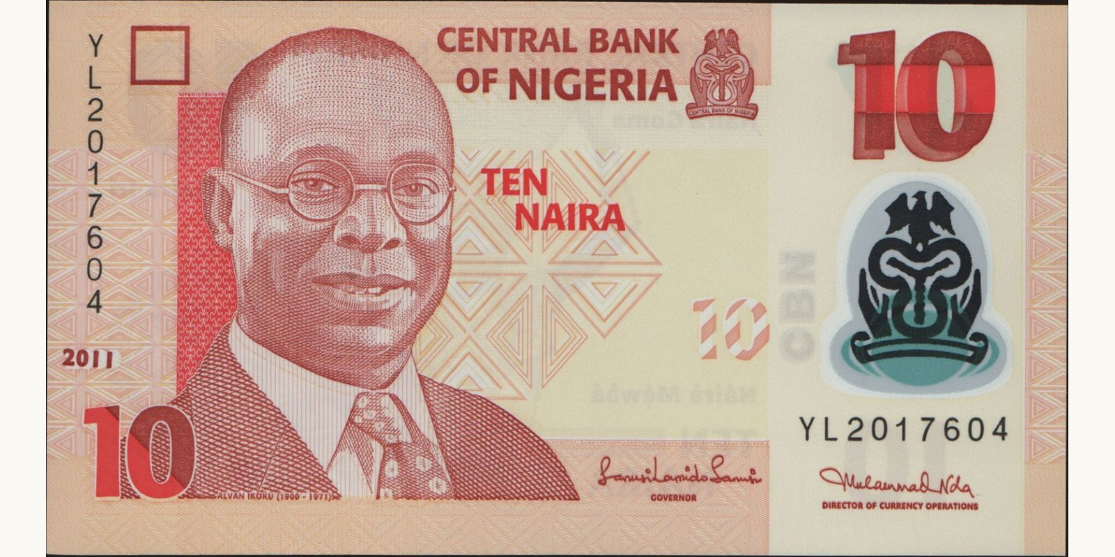 10 naira Nigeria 2011 — Front side