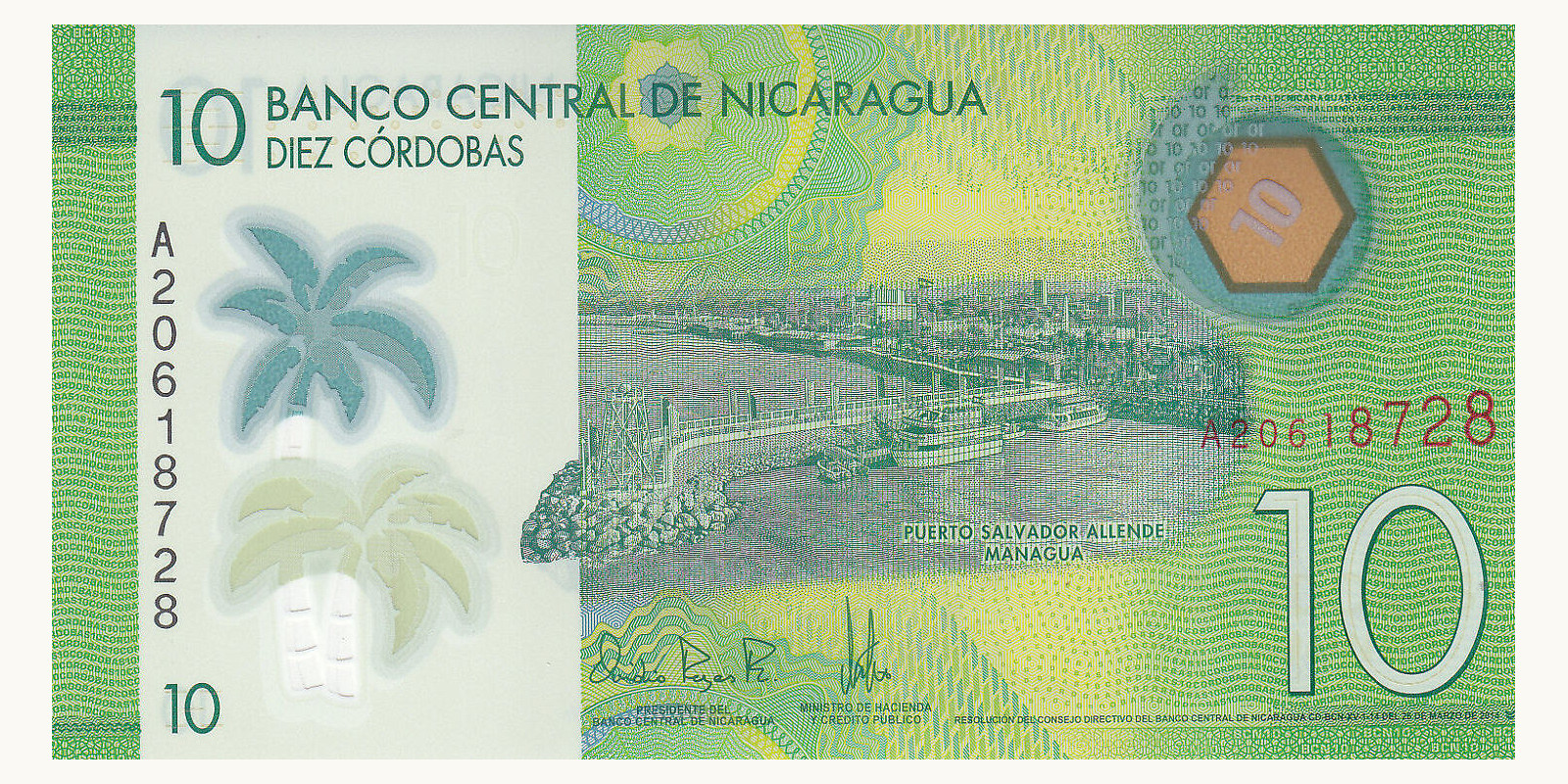 10 cordobas Nicaragua 2015 — Back side