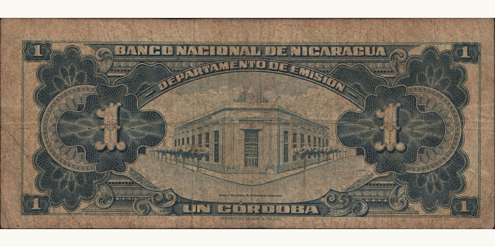 1 cordobas Nicaragua 1960 — Back side