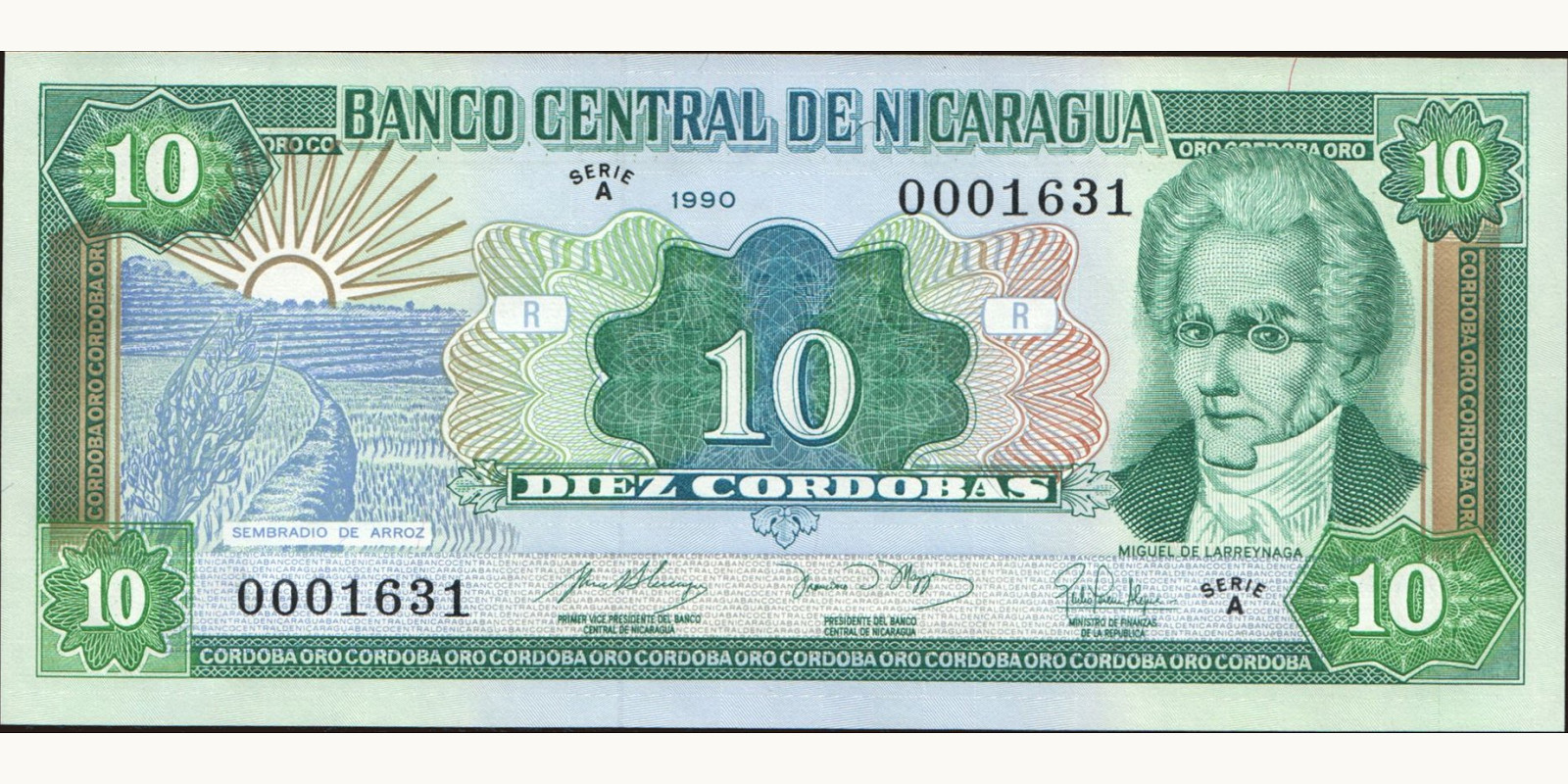 10 cordobas Никарагуа 1990 — Лицевая сторона