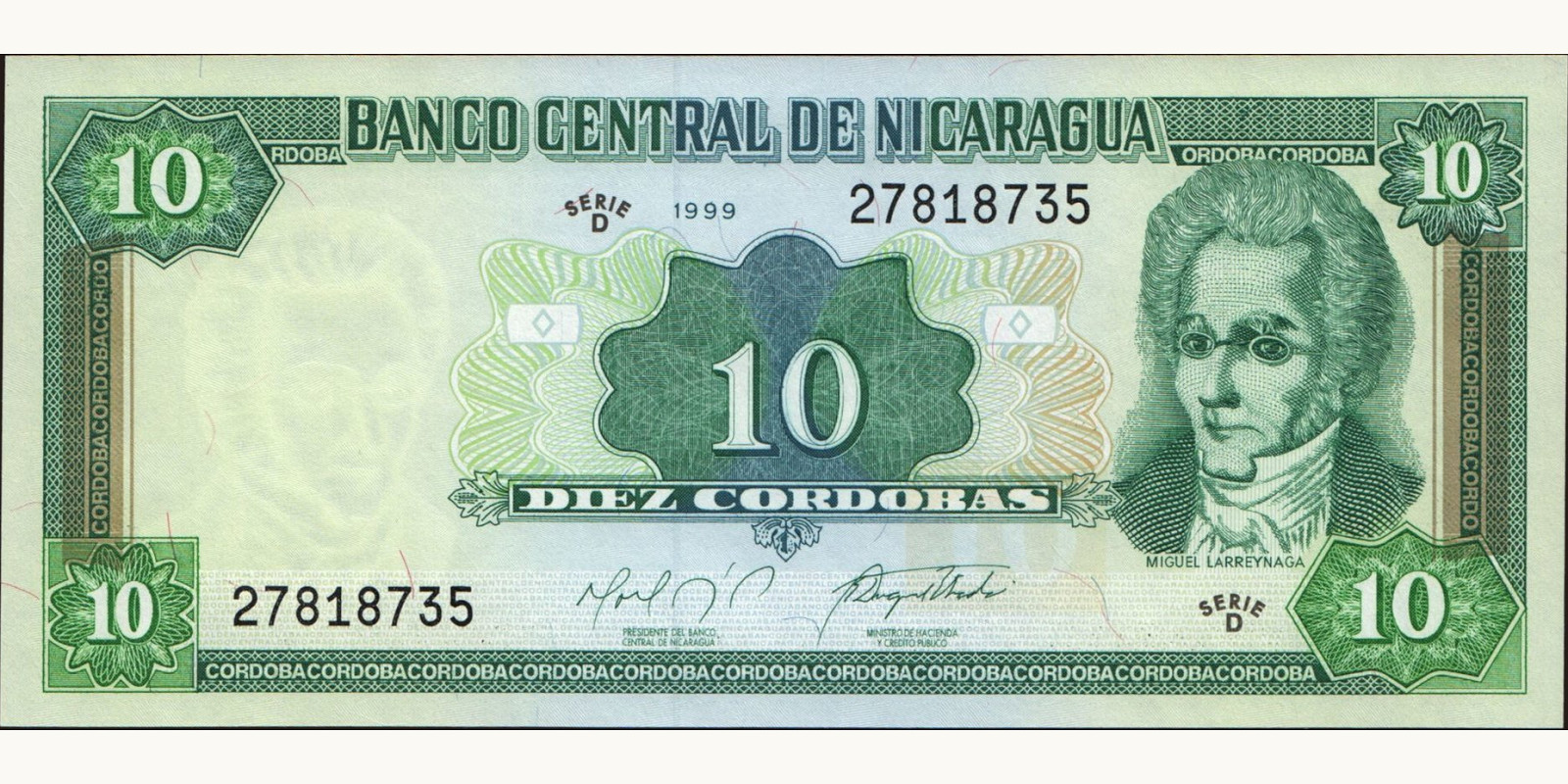 10 cordobas Никарагуа 1999 — Лицевая сторона
