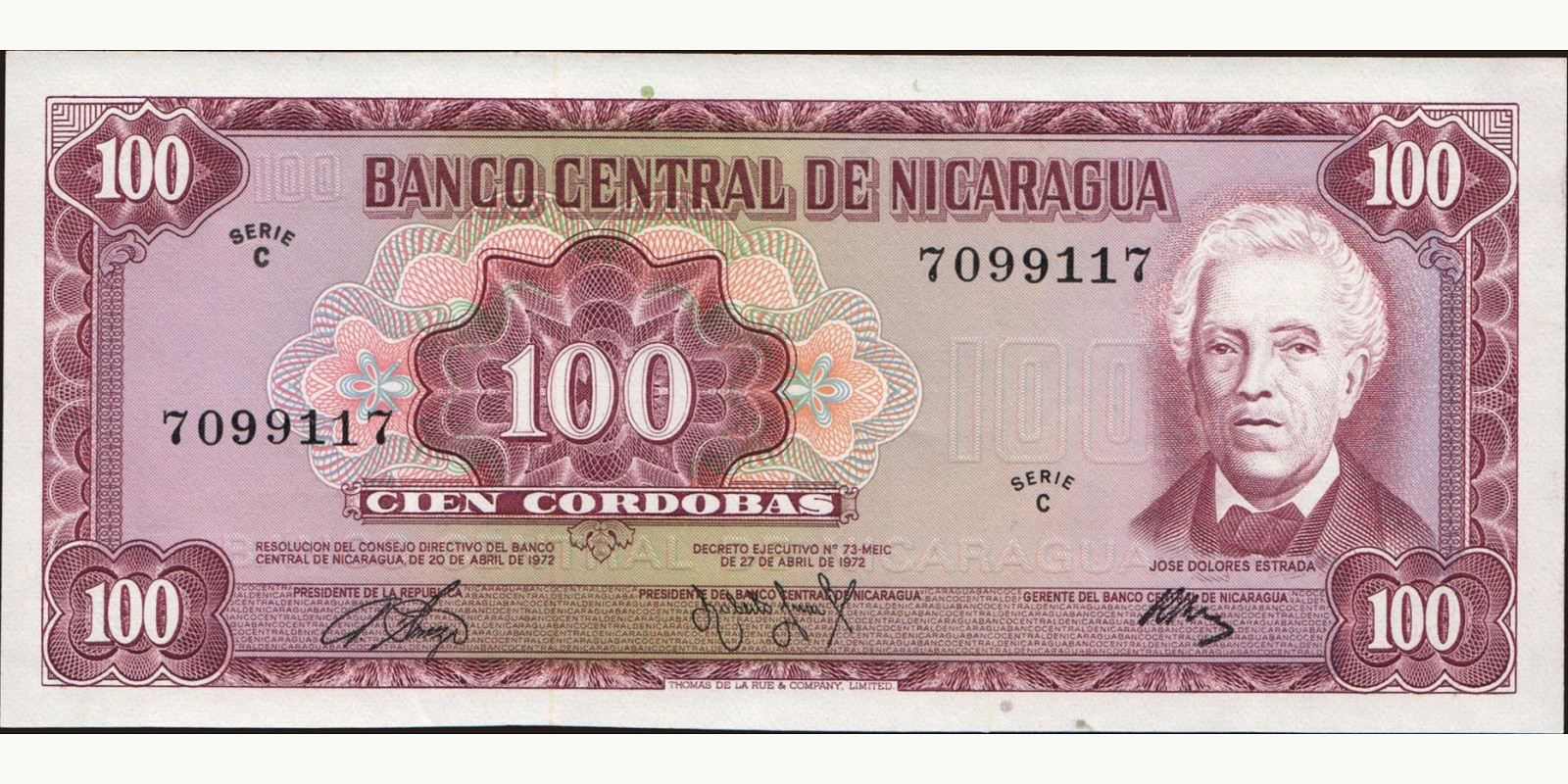 100 cordobas 1972