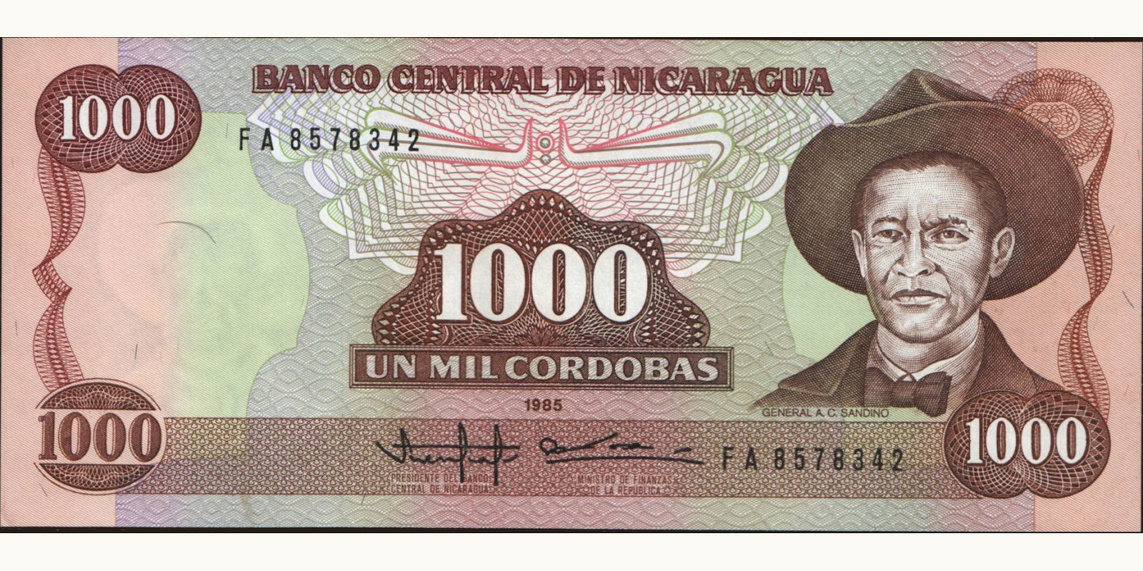 1000 cordobas Никарагуа 1985 — Лицевая сторона