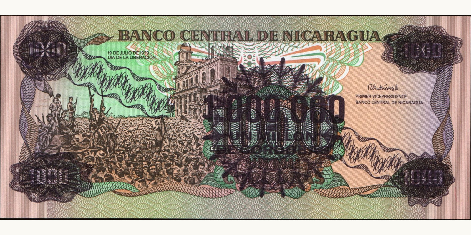 1000000 cordobas Nicaragua 1990 — Back side