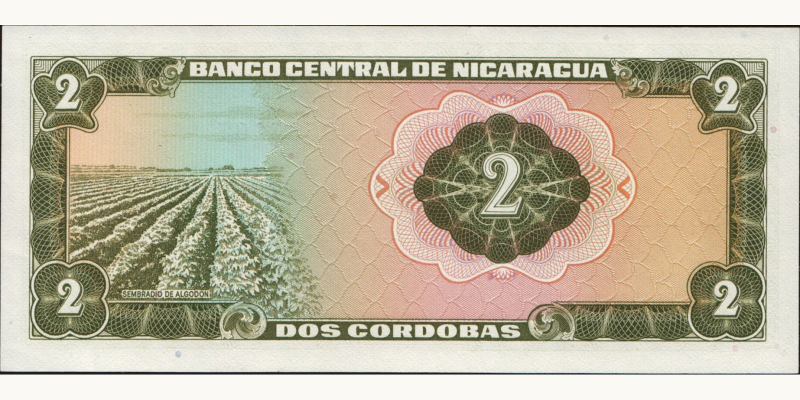 2 cordobas Nicaragua 1972 — Back side