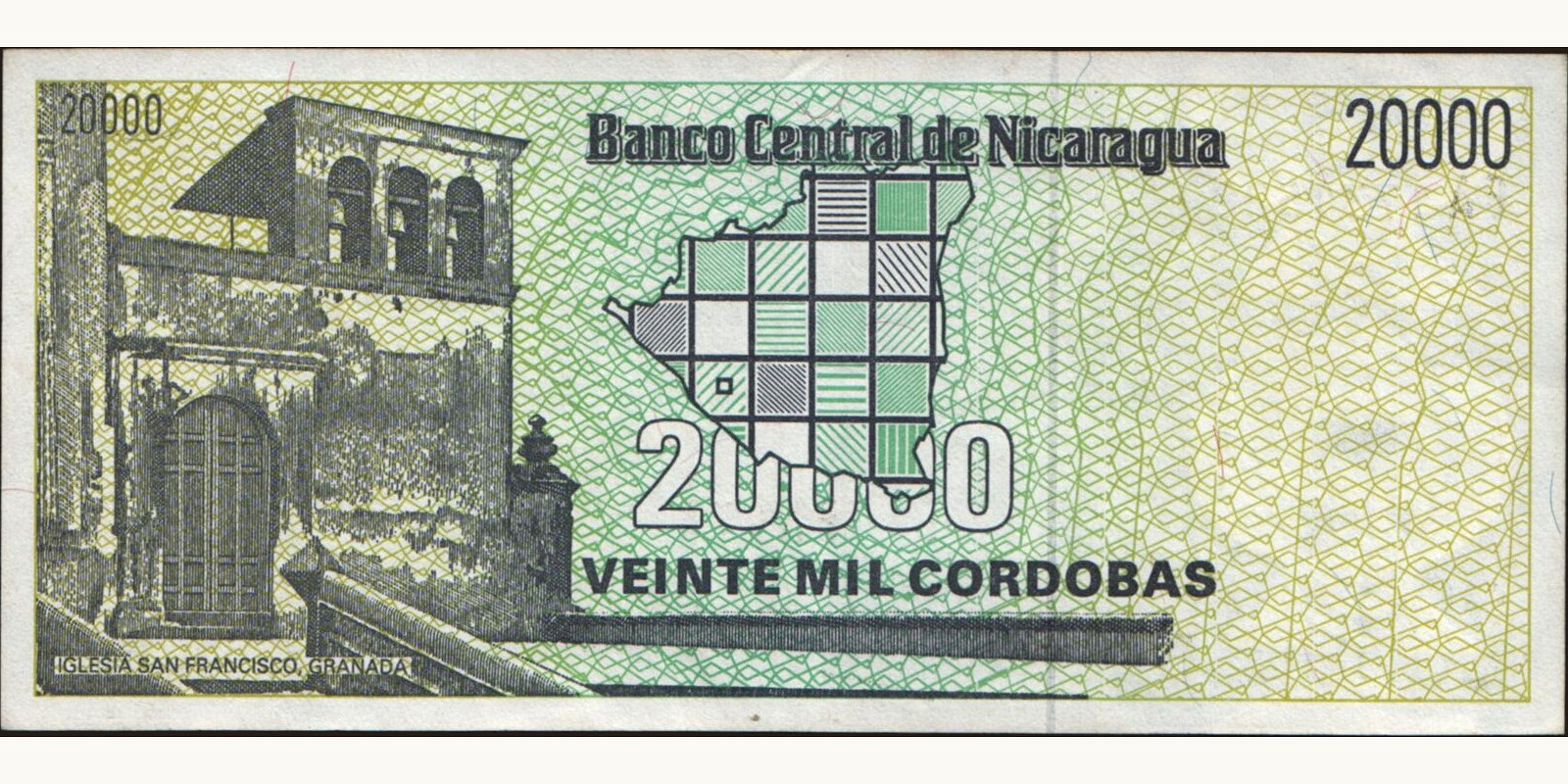20000 cordobas Nicaragua 1989 — Back side