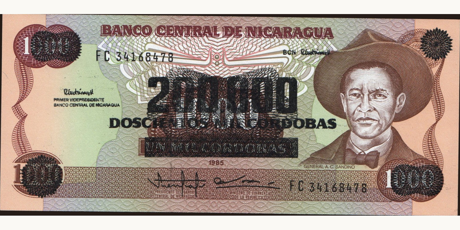 200000 cordobas Никарагуа 1990 — Лицевая сторона