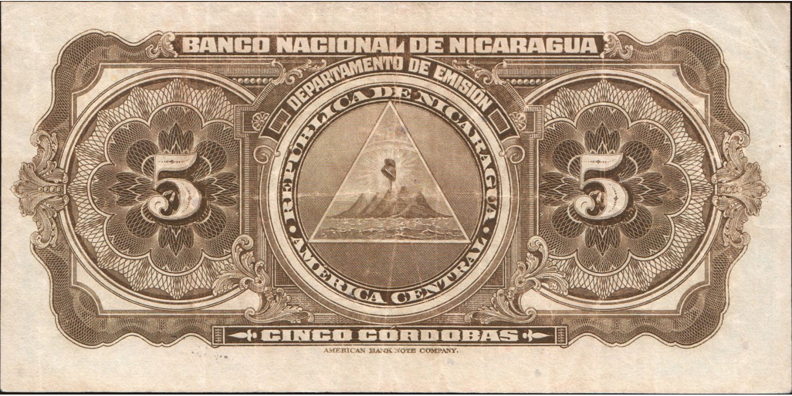 5 cordobas Nicaragua 1945 — Back side
