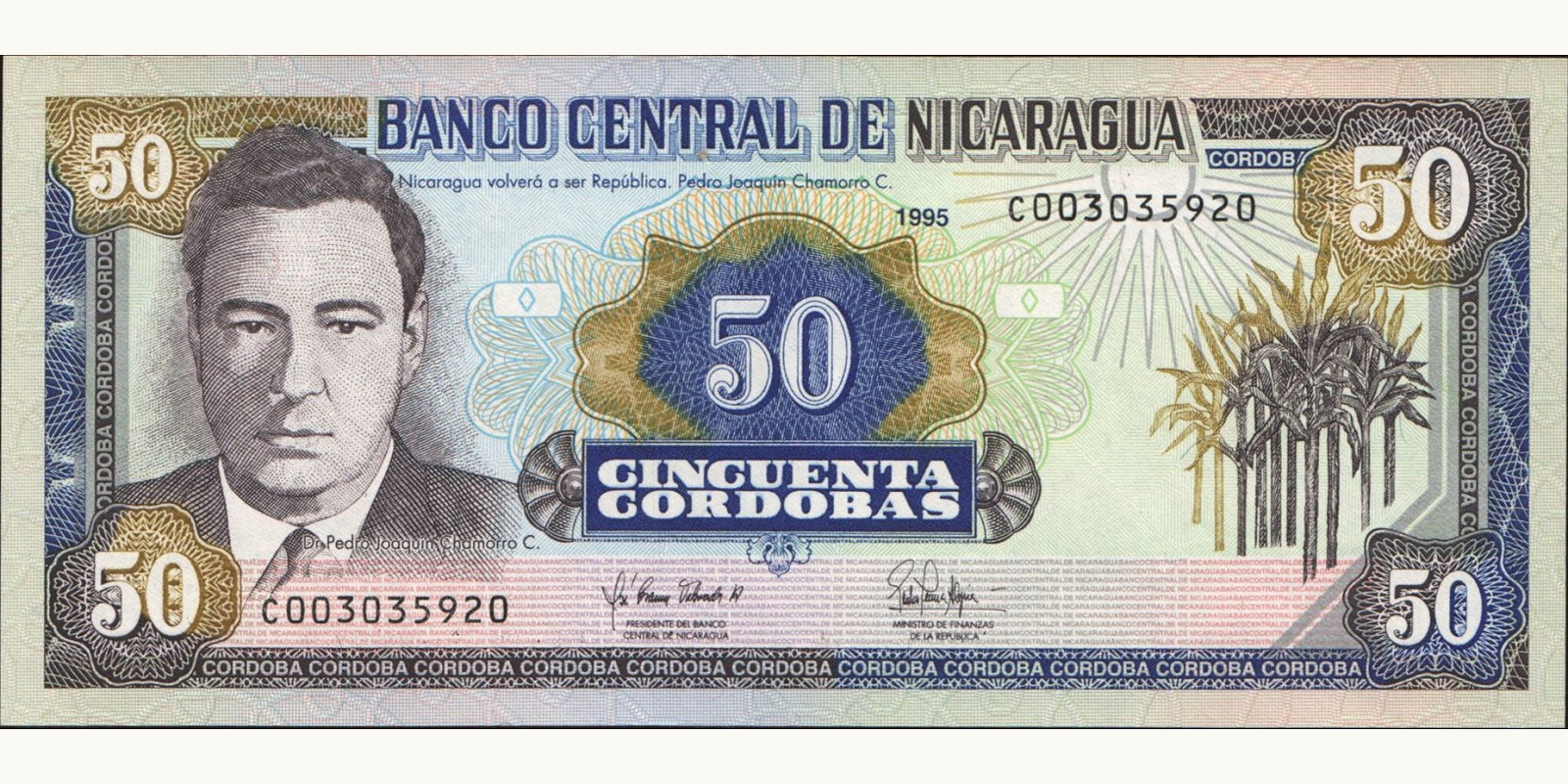 50 cordobas Никарагуа 1995 — Лицевая сторона
