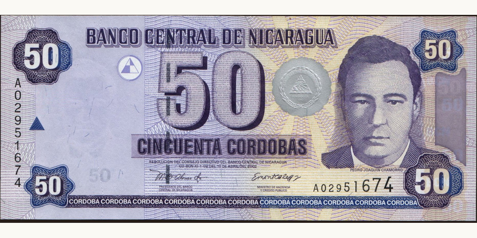 50 cordobas Никарагуа 2002 — Лицевая сторона