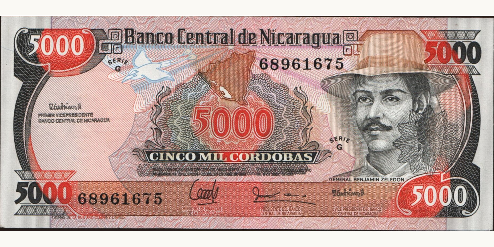 5000 cordobas Никарагуа 1985 — Лицевая сторона