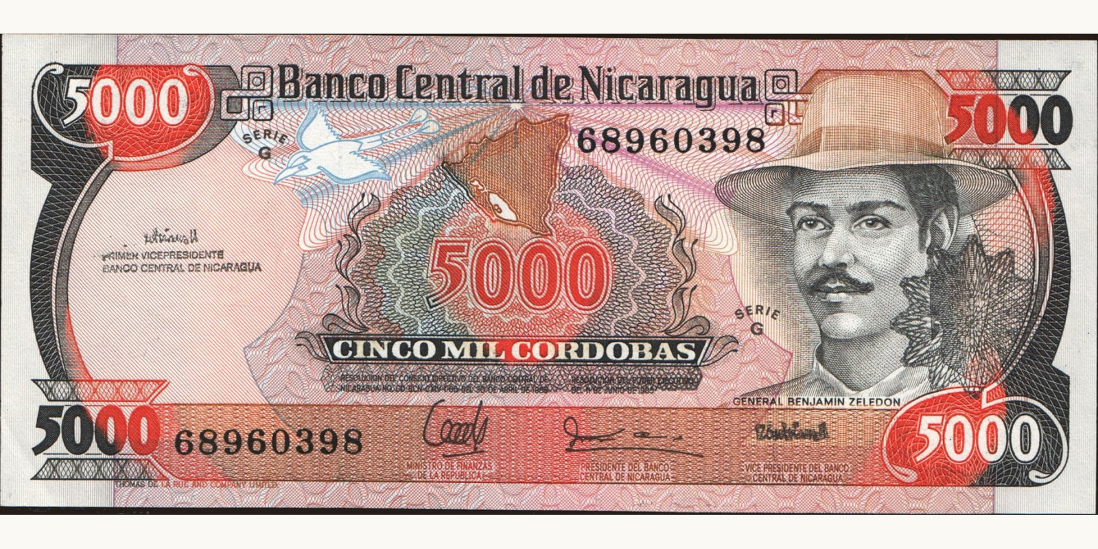 5000 cordobas Никарагуа 1988 — Лицевая сторона