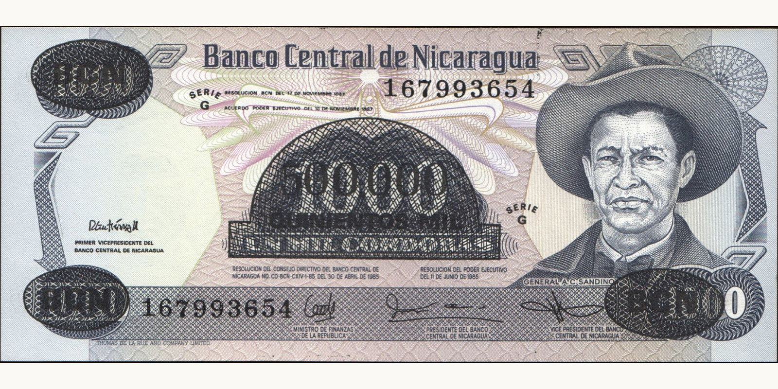 500000 cordobas Nicaragua 1987 — Front side