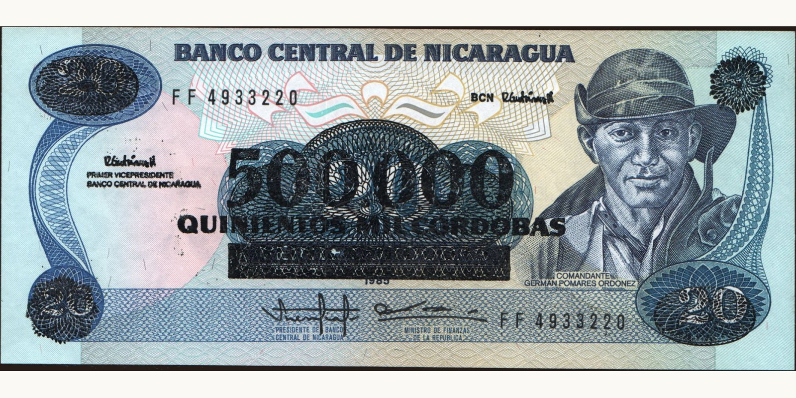 500000 cordobas Nicaragua 1990 — Front side
