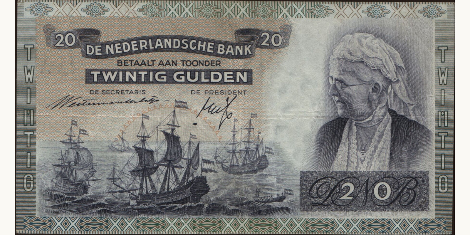 20 gulden Netherlands 1939 — Front side