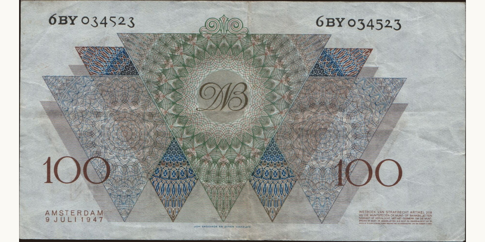 100 gulden Netherlands 1947 — Back side