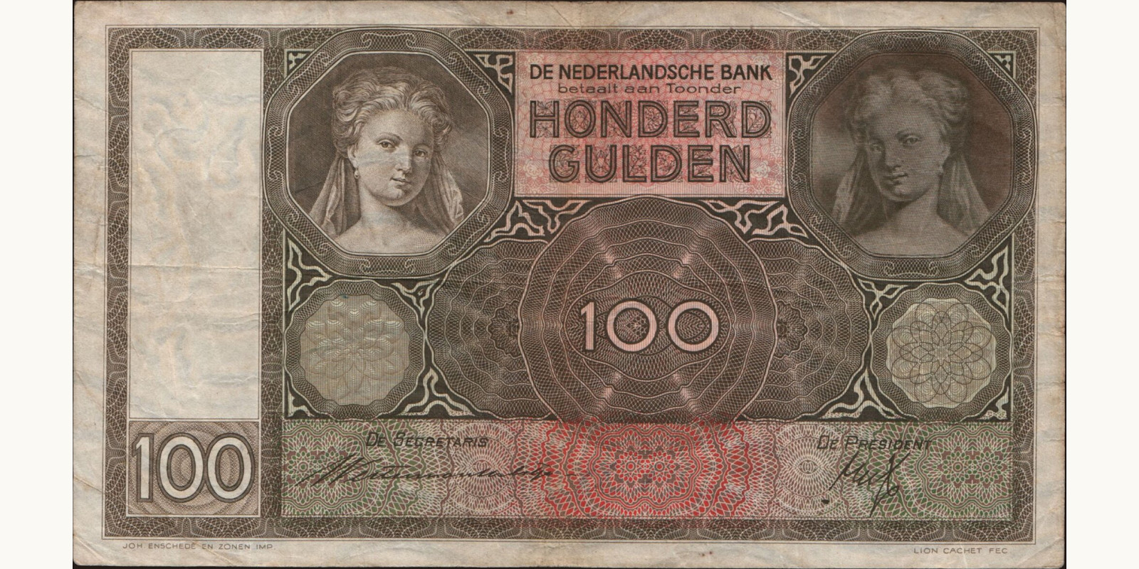 100 gulden Нидерланды 1939 — Лицевая сторона