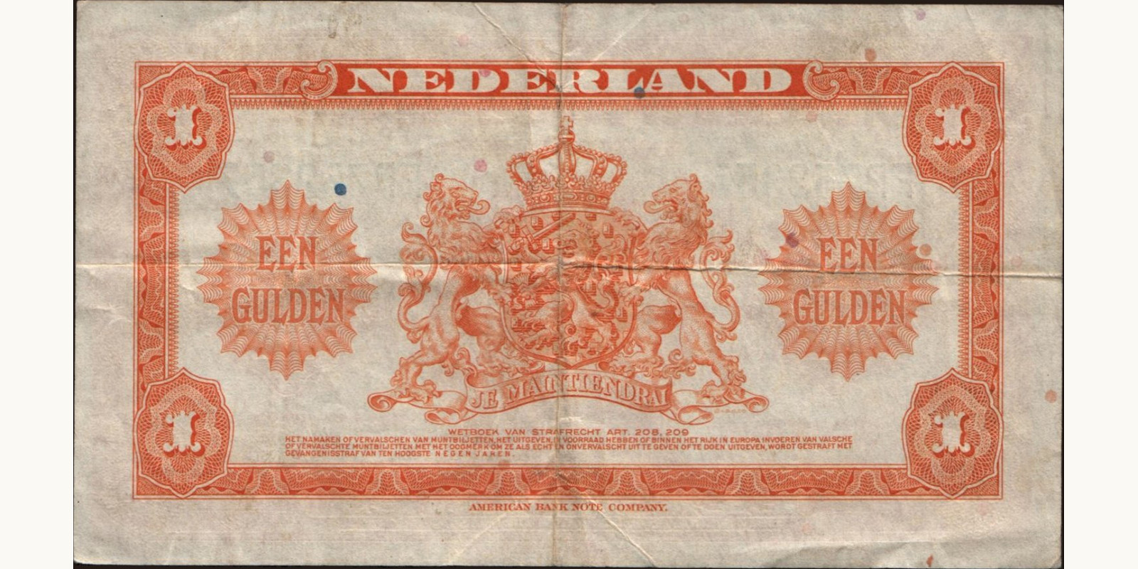 1 gulden Netherlands 1943 — Back side
