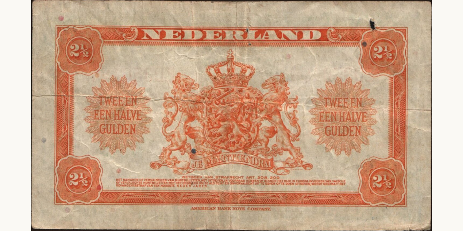 2 gulden Нидерланды 1943 — Оборотная сторона