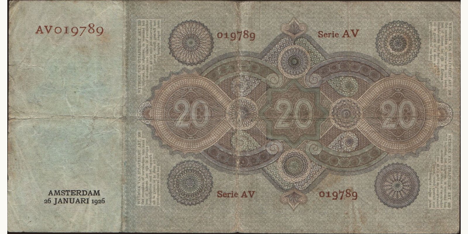 20 gulden Нидерланды 1926 — Оборотная сторона