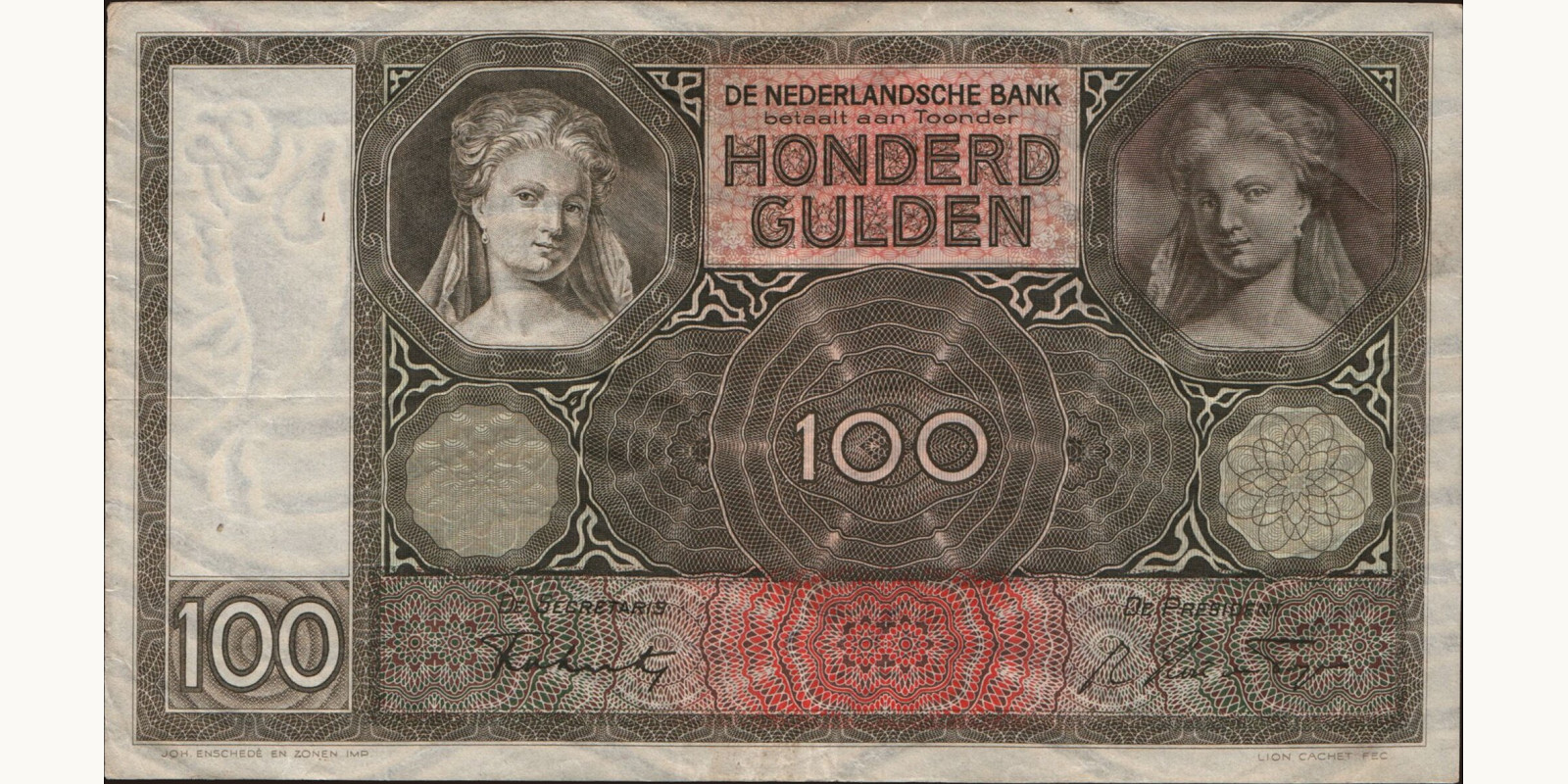 100 gulden Нидерланды 1942 — Лицевая сторона