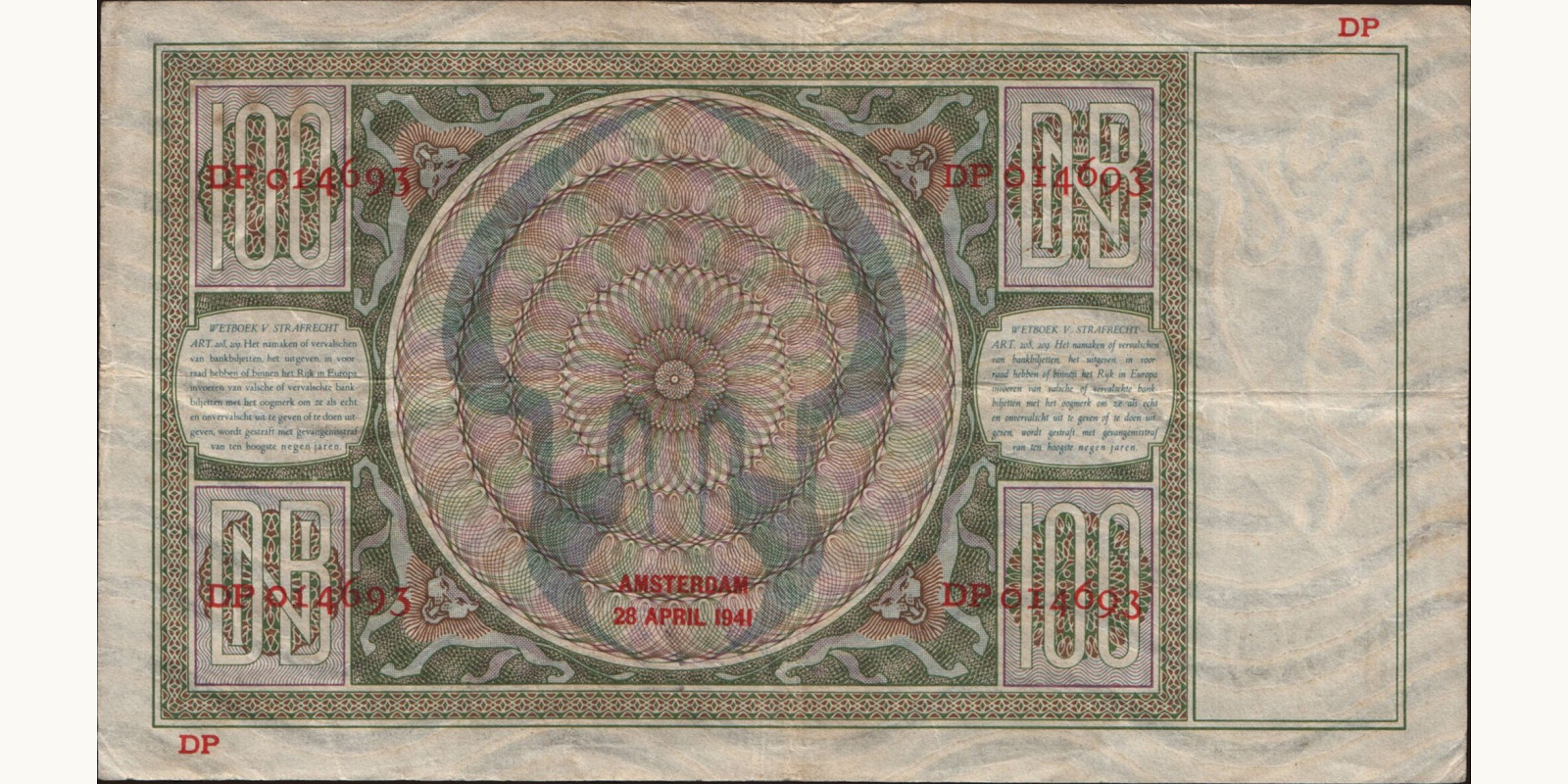100 gulden Нидерланды 1941 — Оборотная сторона