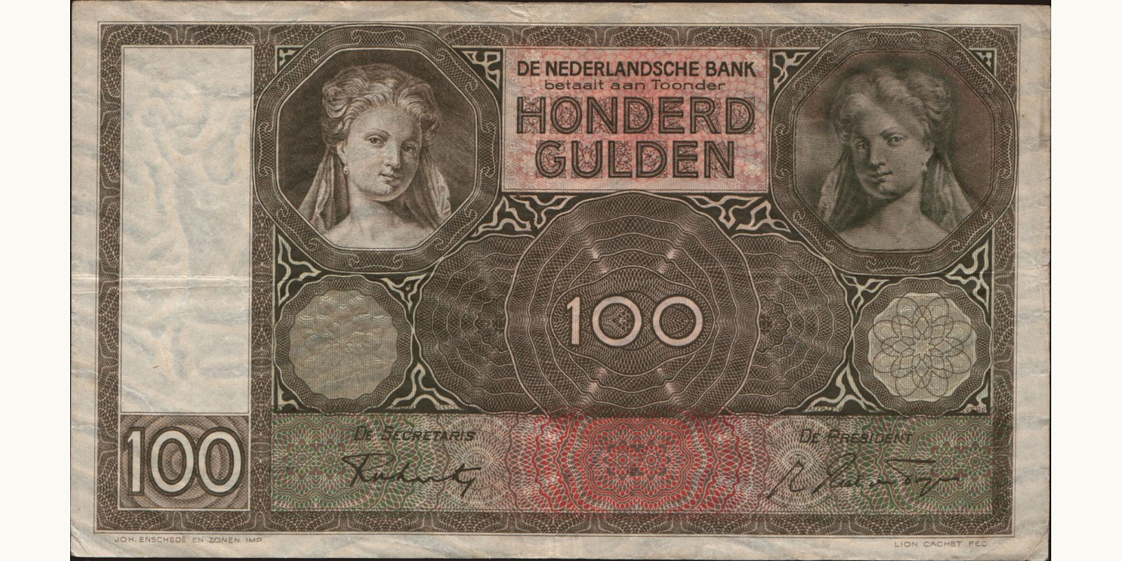 100 gulden Нидерланды 1941 — Лицевая сторона
